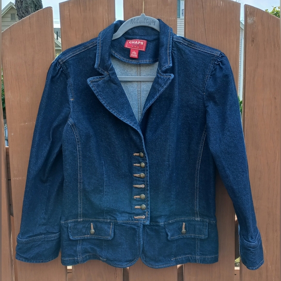 Chaps Ralph Lauren Jean Jacket Size L Military Style Denim Jacket - Picture 9 of 9